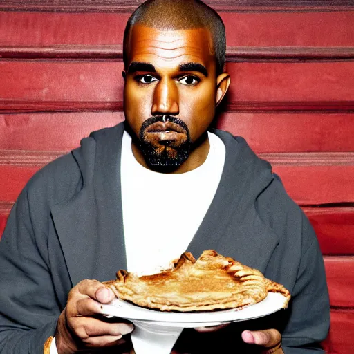 Image similar to bald kanye west eating apple pie on thanksgiving