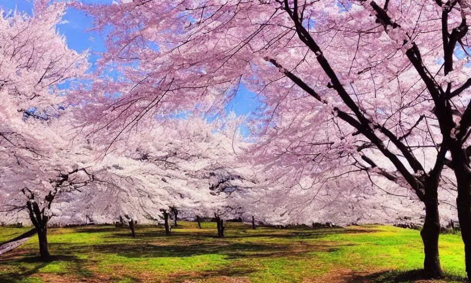 a beautiful landscape, cherry trees, blue sky, anime | Stable Diffusion |  OpenArt