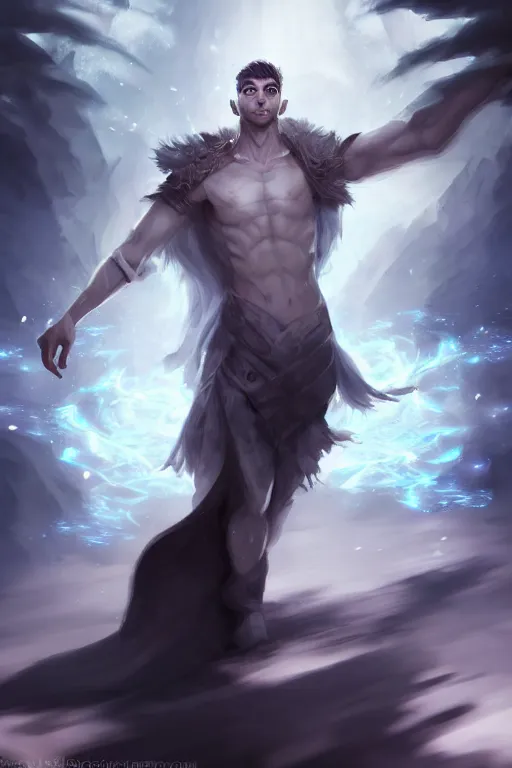 Prompt: a human elemental sorcerer, blurred environment background, epic magic effects, white skin, medium portrait, male, sharp focus, digital art, concept art, post processed, dynamic lighting, by emylie boivin and rossdraws