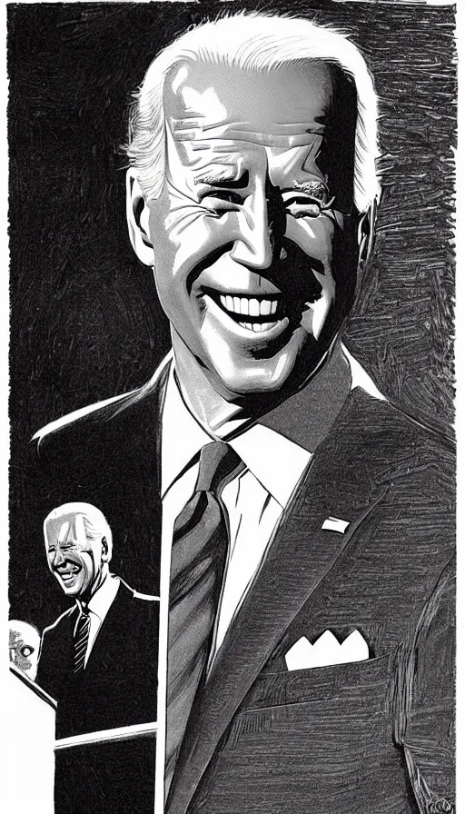 Image similar to joe biden triumphant. portrait by jean giraud and anton otto fischer