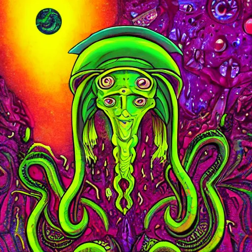 Prompt: cthulu, pharaoh, dmt, outspace background