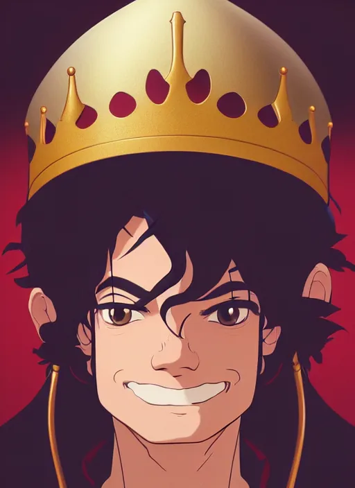 Prompt: centered!! macro head portrait of medieval happy singing king michael jackson, artstation, detailed cartoon, elegant, digital painting, concept art, smooth, sharp focus, illustration, ghibli, makoto shinkai, don bluth, fujita goro, jean giraud, akihiko yoshida, tom whalen 8 k