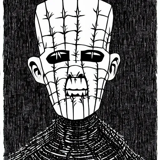 Image similar to Pinhead from Hellraiser, chibi illustration, 4k