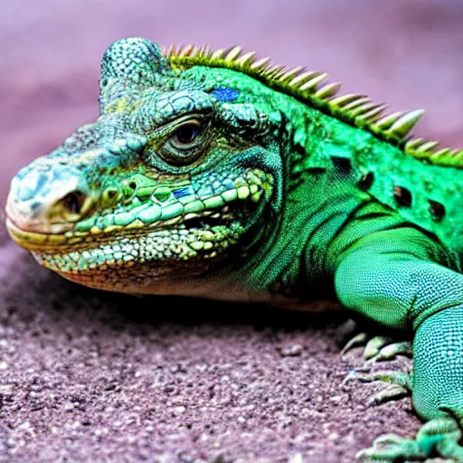 Prompt: iguana and crocodile hybrid animal