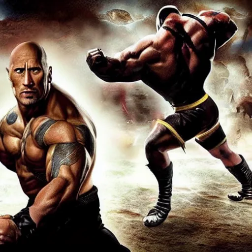 Image similar to Dwayne Johnson I’m mortal kombat 4K detailed super realistic