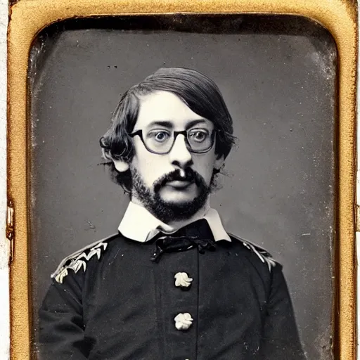 Image similar to daguerreotype portrait of sam hyde wearing a prussian officer uniform, very detailed, very intricate,