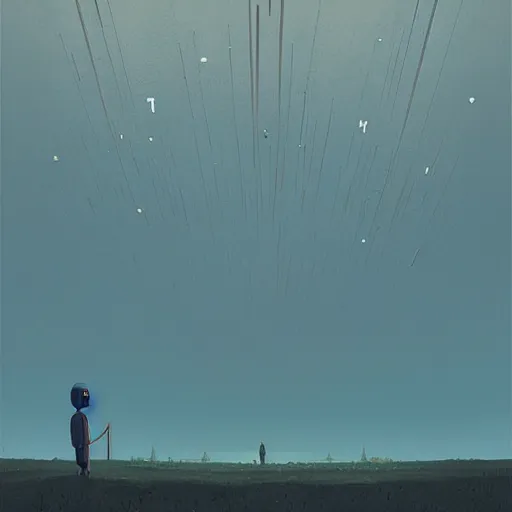 Image similar to a moment of introspection, fantasy, simple, serence, beautiful, meditation, calm, blue by simon stalenhag