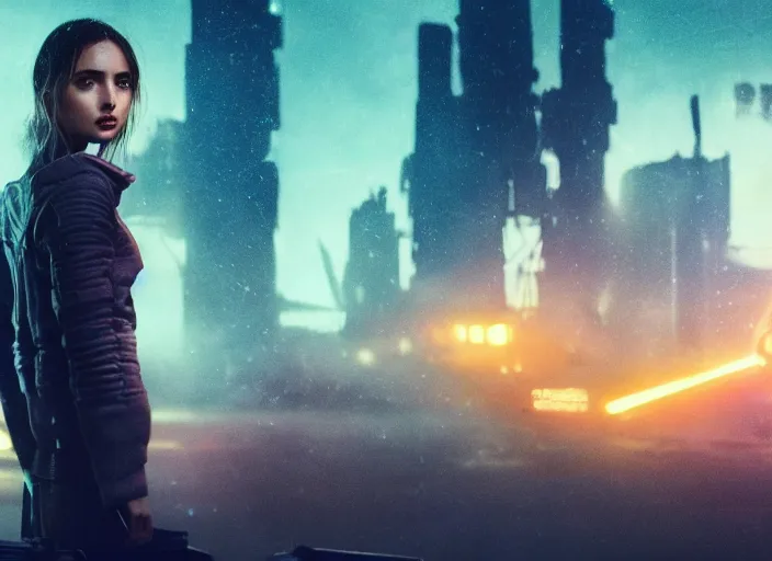 Image similar to Ana de Armas in blade runner 2049, with laser cannon 8k trending on artstation, unreal engine