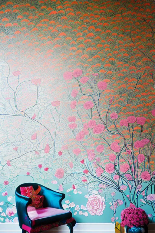 Image similar to Chinoiserie floral wall by James Jean, victo ngai, James Gilleard