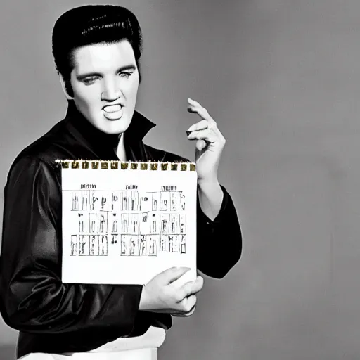 Image similar to Elvis Presley holding up a calendar for August 2022