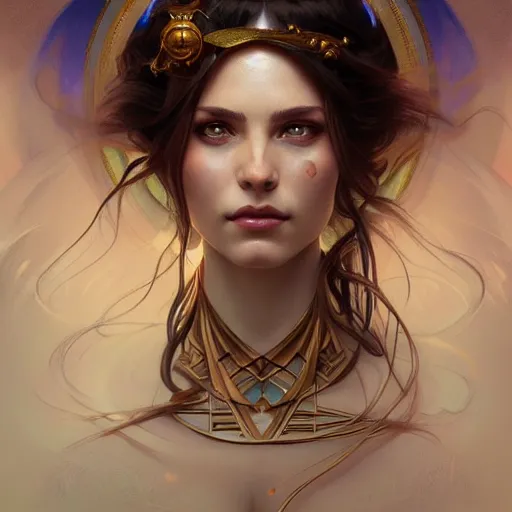 Image similar to portrait of a goddess of elemental lightning, half body, perfect face, d & d, fantasy, intricate, elegant, highly detailed, digital painting, artstation, concept art, smooth, sharp focus, illustration, art by artgerm and greg rutkowski and alphonse mucha