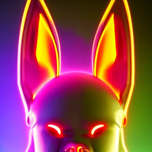 Prompt: synthwave demonic rabbit toy face with neon horns, detailed face, sharp focus, synthwave art, aesthetic, octane render, raw, cinematic