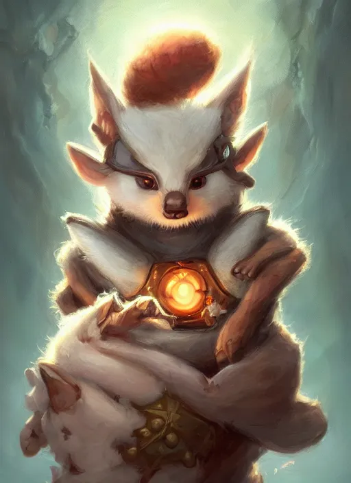 Image similar to cute little anthropomorphic oppossum wizard, tiny, small, baby animal, short, cute and adorable, pretty, beautiful, DnD character art portrait, matte fantasy painting, DeviantArt Artstation, by Jason Felix by Steve Argyle by Tyler Jacobson by Peter Mohrbacher, cinematic lighting