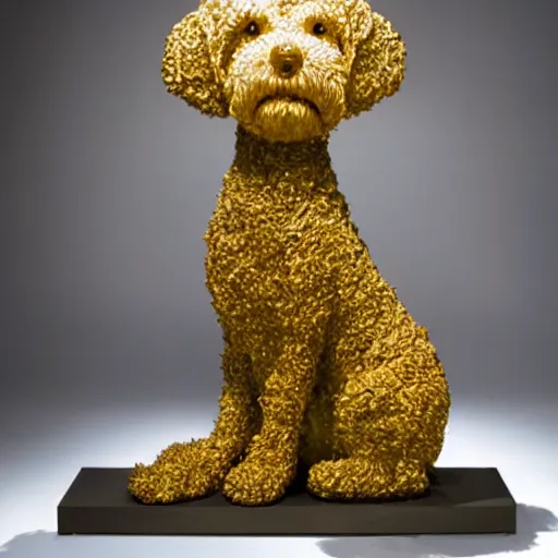 Image similar to wheaten terrier sculpture. By dale chihuly