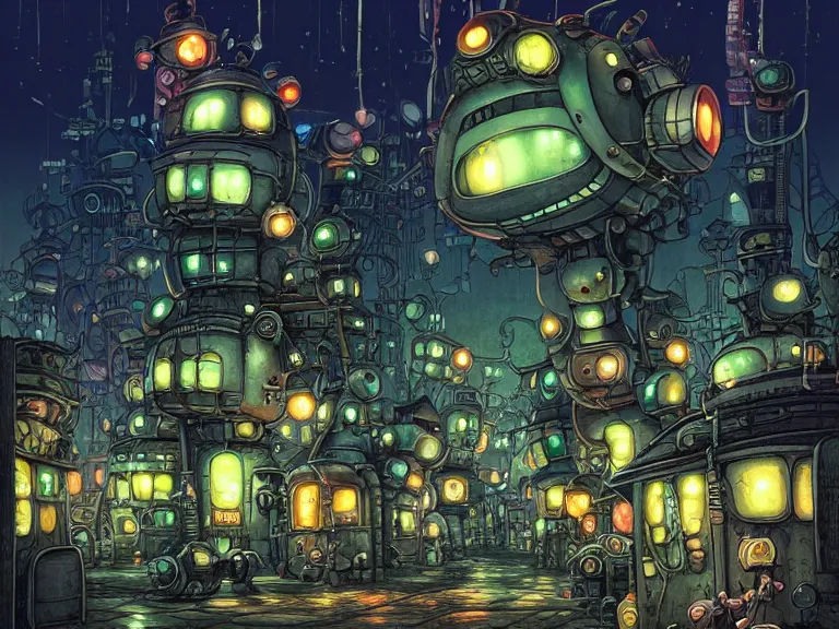 fantasycore street view of futuristic machinarium | Stable Diffusion ...