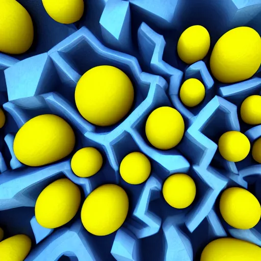 Image similar to 3 d render of a 3 d physarum simulation, yellow over blue background, octane, detailed, new media art