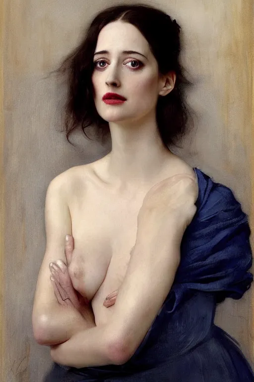 Image similar to beautiful oil matte portrait painting, eva green posing langourously, art by anders zorn, wonderful masterpiece highly detailed, beautiful cinematic light deep focus, elegant, digital painting, smooth, sharp focus, blue eyes, dramatic illumination, ultra realistic, 8 k, art by artemisia lomi gentileschi and caravaggio