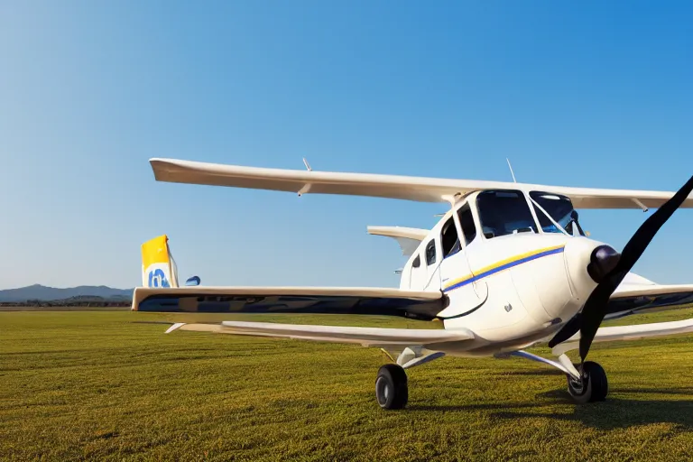 Image similar to professional product sales photograph of a happy smiling cessna aircraft, DSLR, golden hour, 4k