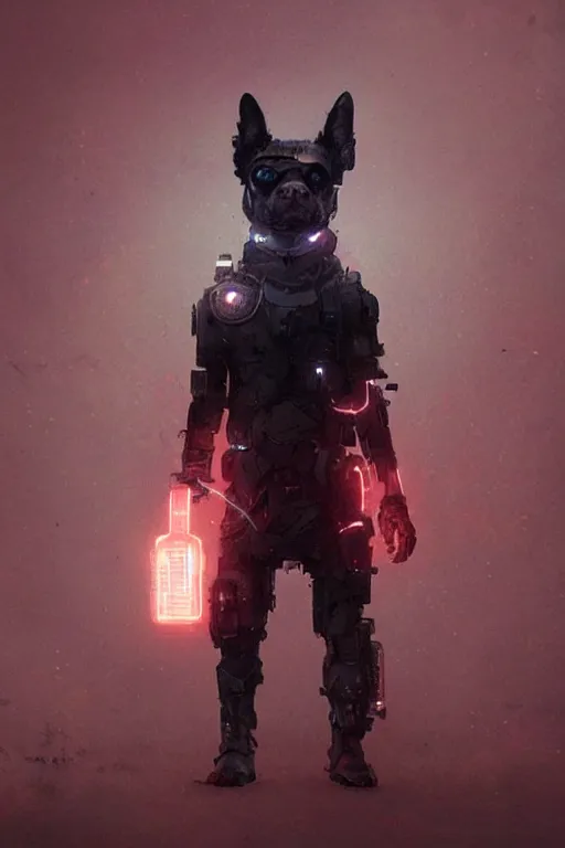 Image similar to A a very cute cyberpunk dog character, metal parts, glowing eyes, profile picture by Greg Rutkowski, Matte Painting, trending on the artstation