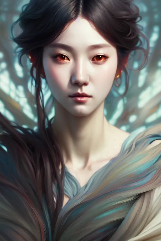 Prompt: beautiful digital painting of hoyeon jung gray background with high detail, 8 k, stunning detail, works by artgerm, greg rutkowski and alphonse mucha, unreal engine 5, 4 k uhd