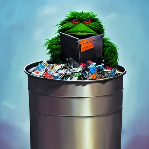 Prompt: oscar the grouch in a chrome plated garbage can, behance hd by jesper ejsing, by rhads, makoto shinkai and lois van baarle, ilya kuvshinov, rossdraws global illumination