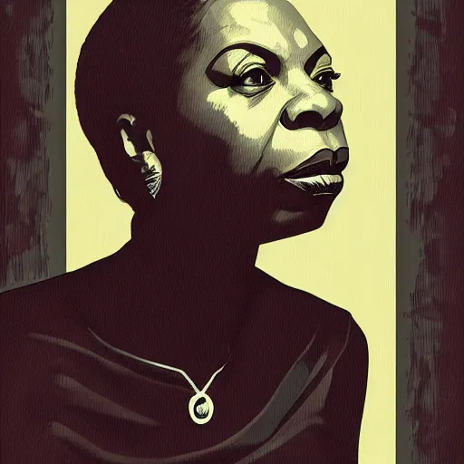 Image similar to portrait of nina simone by petros afshar, hyper real, laurie greasley, jc leyendecker and singer sargent