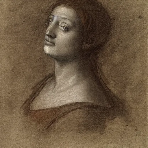 Image similar to portrait drawing of a woman, beautiful, by andrea del sarto, renaissance, harmonius, elegant, shoulder - length, chalk