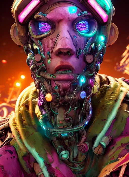 Image similar to glowwave portrait of biopunk biome from borderlands 3, au naturel, hyper detailed, digital art, trending in artstation, cinematic lighting, studio quality, smooth render, unreal engine 5 rendered, octane rendered, art style by klimt and nixeu and ian sprigger and wlop and krenz cushart.