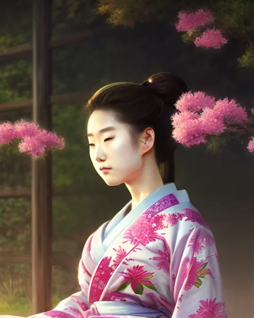 Image similar to a beautiful okinawa girl wear elegant yukata in festival | | summer night, realistic shaded, pleasant face, good looking, fine details, 4 k realistic, cryengine, realistic shaded lighting poster by greg rutkowski, magali villeneuve, artgerm, jeremy lipkin and michael garmash and rob rey