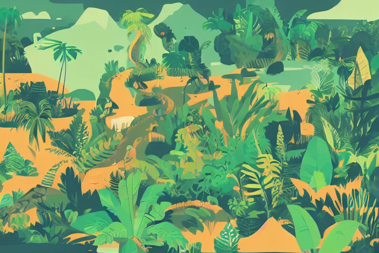 Image similar to jungle mountain water vector illustration digital art by james gilleard trending on artstation