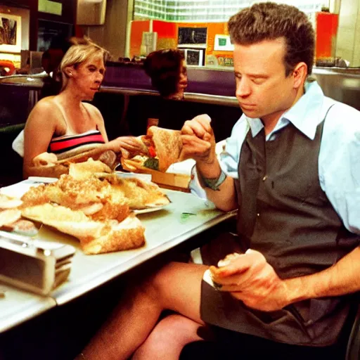 chandler bing and joey Tribbiani eating pizza, friends, Stable Diffusion