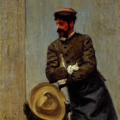 Image similar to worker protecting an actressby alfred stevens