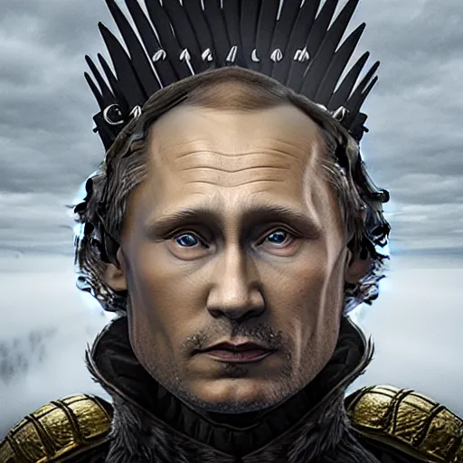 Image similar to Photo of Vladimir Putin as King of the Dragons from Game of Thrones, photorealism,