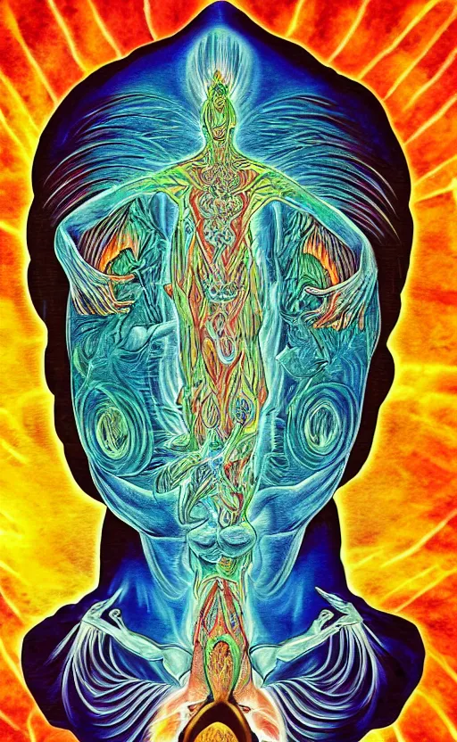Prompt: astral projection in the style of alex grey