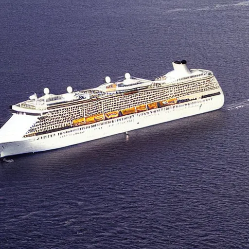 Prompt: cruise liner looks like a bathtub duck in the middle of the ocean.