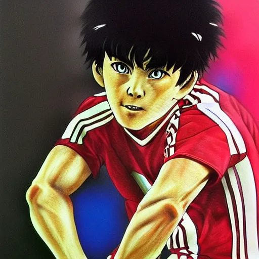 Image similar to captain tsubasa in real life, hyperrealism, photography, posing