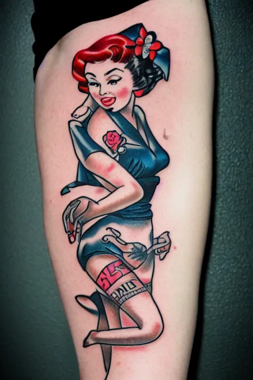 Image similar to pinup girl tattoo by Sarah Gaugler