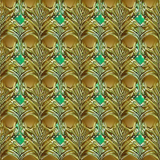 Image similar to symmetry, repeating pattern. seamless gold teal leaf. wall paper.