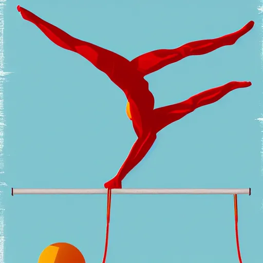 Prompt: stylized vector graphic of an athlete using gymnastic rings in the sun, warm colors, white background, trending on artstation