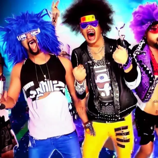 Image similar to sonic shuffling in the LMFAO's party rock music video