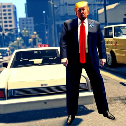 Image similar to donald trump busted in gta v gameplay, isometric view, ps 5 screenshot, third person perspective, 3 d render, cryengine, highly detailed