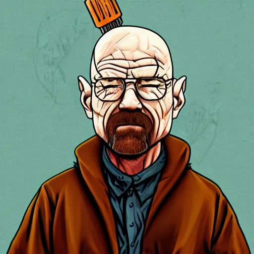 Image similar to Walter white as Yoda, punk rock, retro futuristic