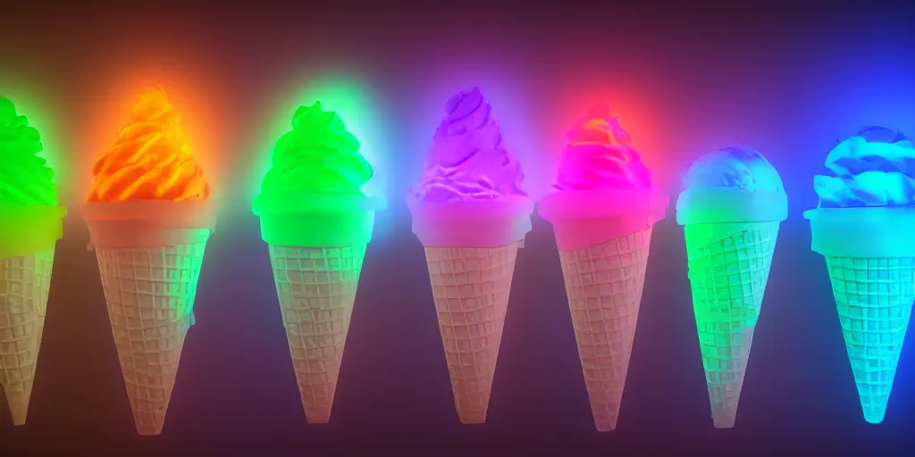 Image similar to ice cream cone with rgb implants, cyberpunk, high quality, ue 5.