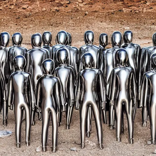 Prompt: Contamporary art fashion photography of ultra mega super hyper realistic detailed group of monkey's in suits standing around very highly detailed stainless steel monolith situated in the desert. Photo shot on ultra mega super hyper Leica Camera