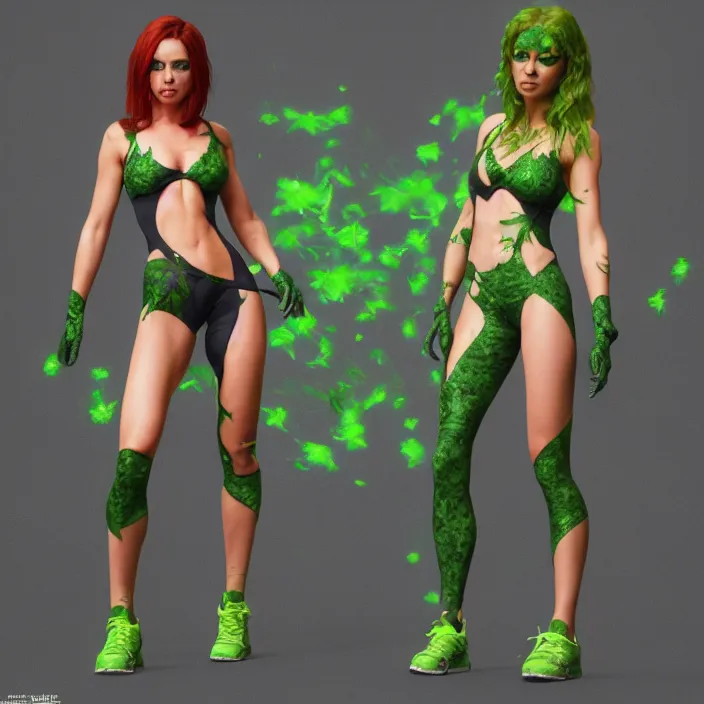 Image similar to portrait of Sporty Spice as a Poison Ivy. intricate artwork. by wlop, octane render, trending on artstation, very coherent symmetrical artwork. cinematic, hyper realism, high detail, octane render, 8k