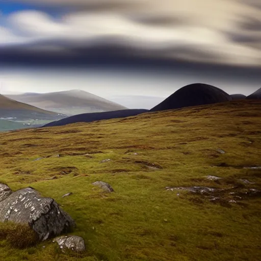 Image similar to matte painting of the mountains of mourne in ireland