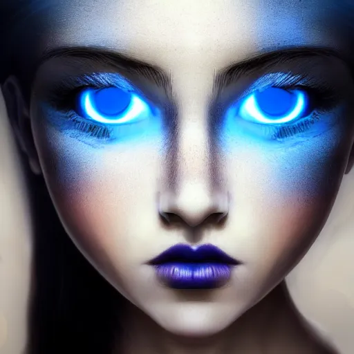 Image similar to beautiful ghost girl, black hair, blue eyes, glowing skin, photorealistic