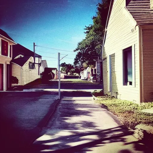 Prompt: “man with tv head in the suburbs, realistic, dreamlike, vibrant, suburban houses”