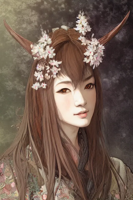 Image similar to Anthro Portrait of japanese llama, D&D, dark fantasy, anthro portrait, sakura blooming on background, intricate, elegant, llama portrait, highly detailed, digital painting, artstation, concept art, smooth, sharp focus, llama, illustration, art by artgerm and greg rutkowski and alphonse mucha, daily deviation, very very llama