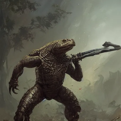 Image similar to anthropomorphic snapping turtle with warhammer, greg rutkowski